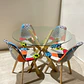 Comedor Redondo Vidrio 4 Sillas Patchwork – Mesa 120cm - Miniatura 1