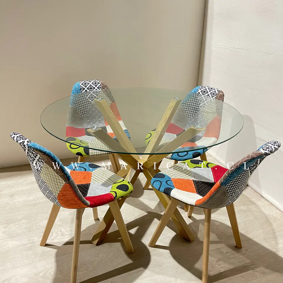 Comedor Redondo Vidrio 4 Sillas Patchwork – Mesa 120cm 1