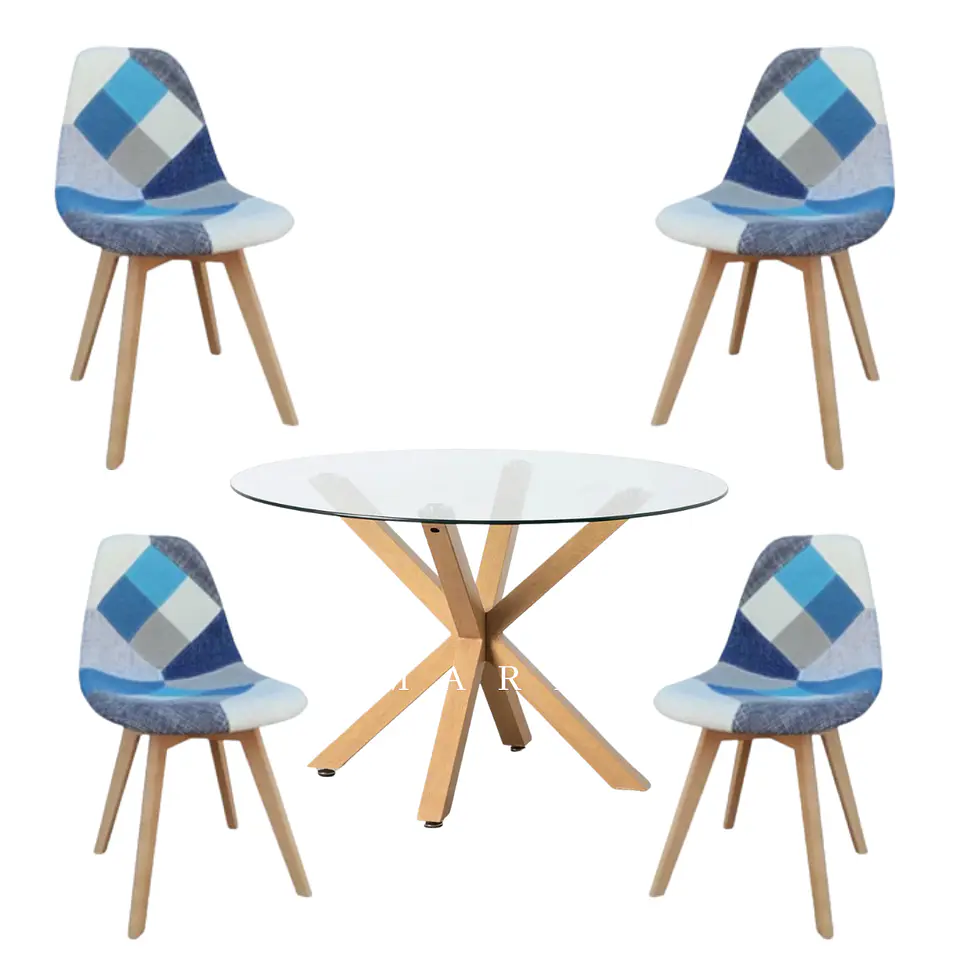 Comedor Redondo Vidrio 4 Sillas Patchwork – Mesa 120cm 4