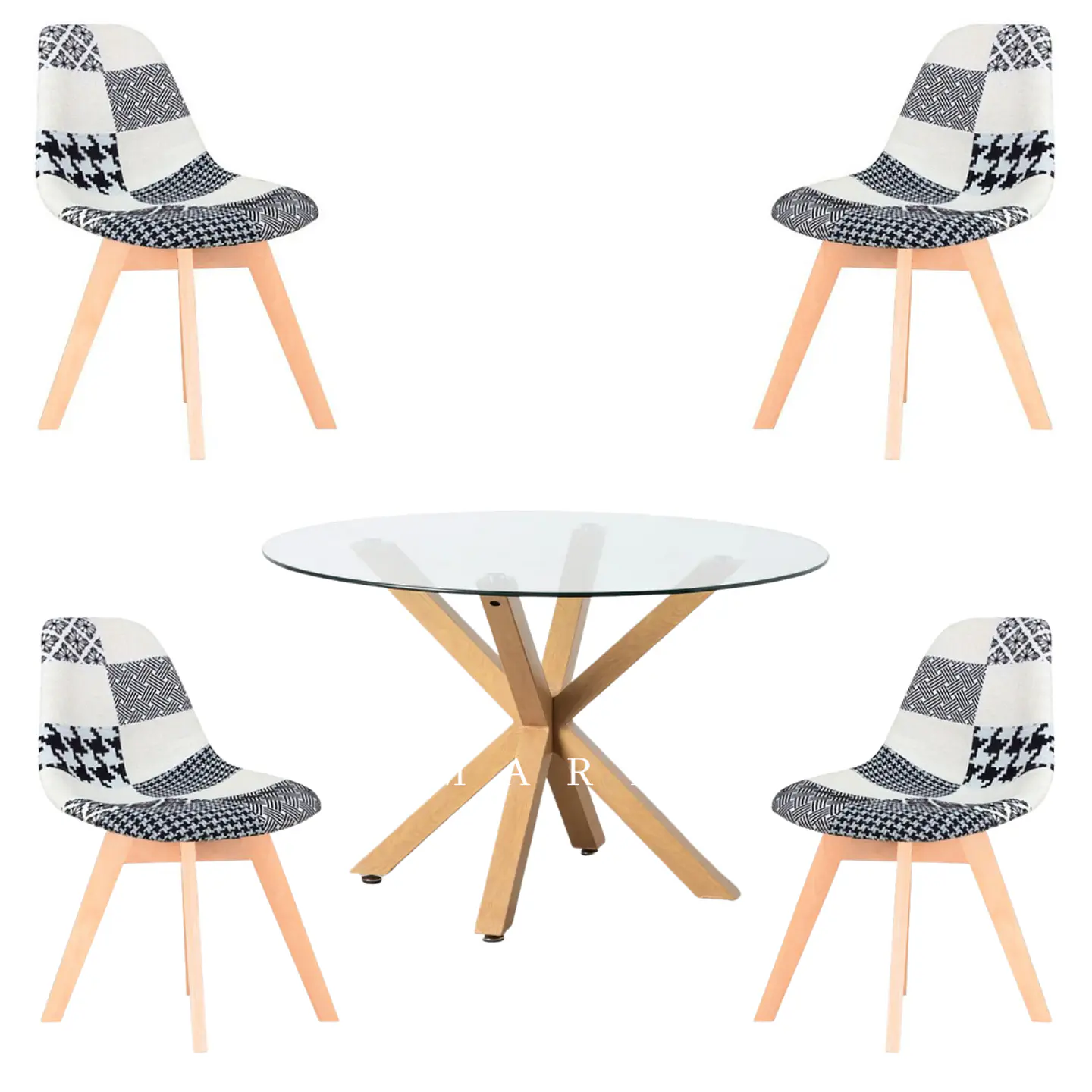 Comedor Redondo Vidrio 4 Sillas Patchwork – Mesa 120cm 5