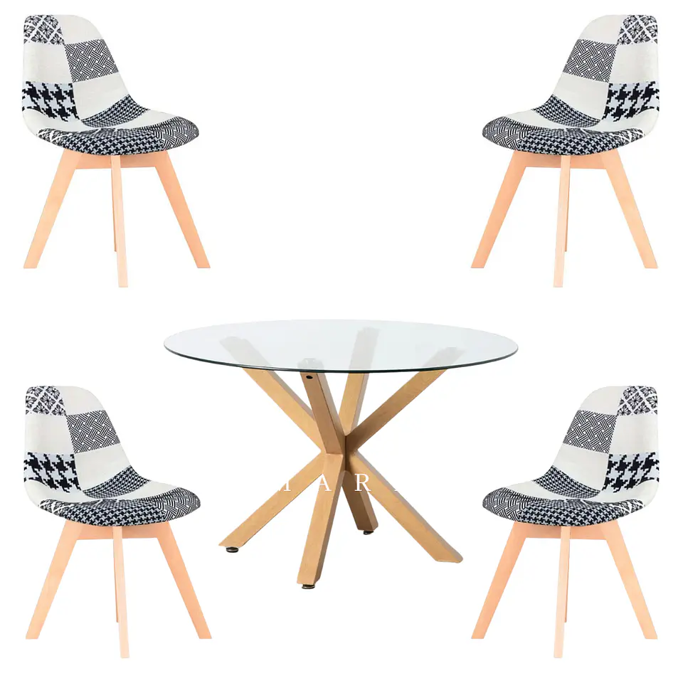 Comedor Redondo Vidrio 4 Sillas Patchwork – Mesa 120cm 5