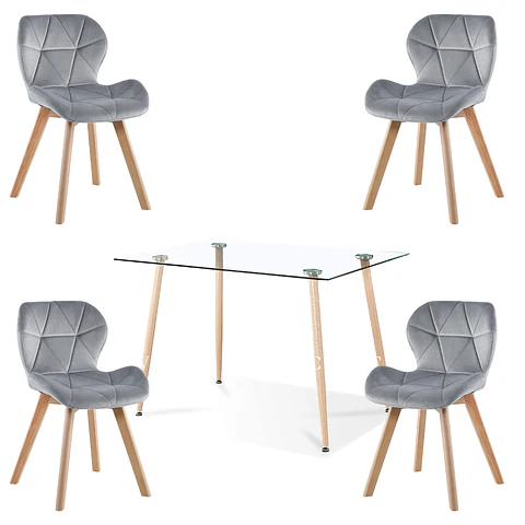 Comedor Rectangular Vidrio 4 Sillas Eames – Mesa 100cm