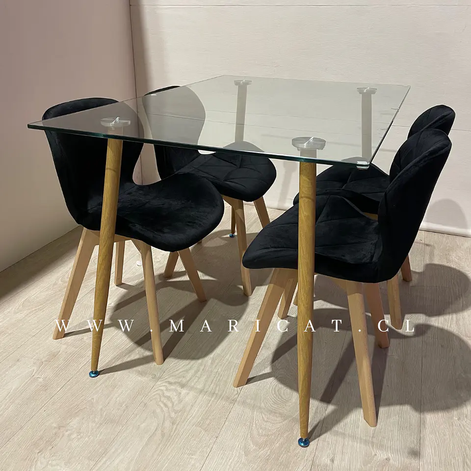 Comedor Rectangular Vidrio 4 Sillas Eames – Mesa 100cm 4