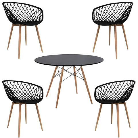 Comedor Redondo Vidrio 4 Sillas Eames – Mesa 120cm