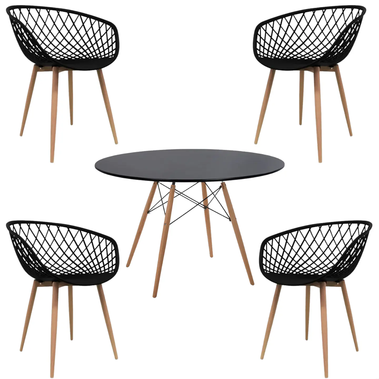 Mesa Redonda Vidrio +4 Sillas Eames – Comedor 120cm 2