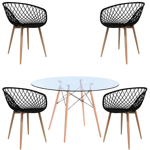 Comedor Redondo Vidrio 4 Sillas Eames – Mesa 100cm