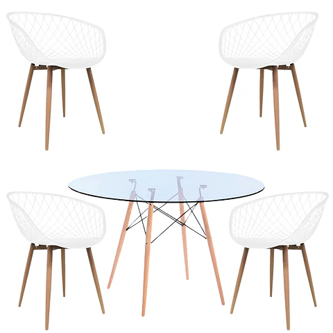 Comedor Redondo Vidrio 4 Sillas Eames – Mesa 100cm