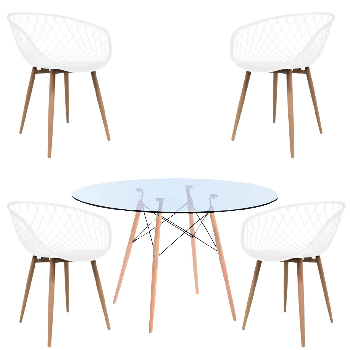 Comedor Redondo Vidrio 4 Sillas Eames – Mesa 100cm 1