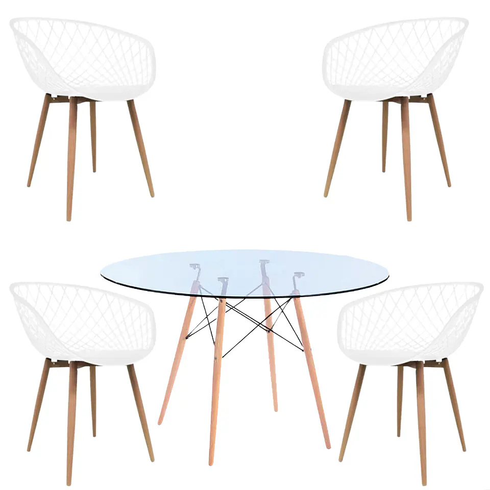 Comedor Redondo Vidrio 4 Sillas Eames – Mesa 100cm 1