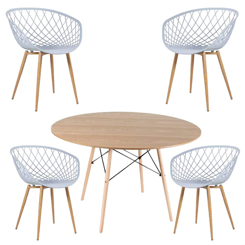 Comedor Redondo Madera 4 Sillas Eames – Mesa 120cm