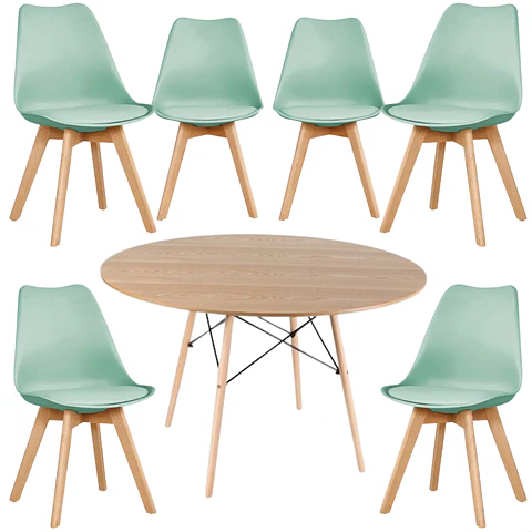 Sillas Tulip x6 con Mesa Eames 120 Madera