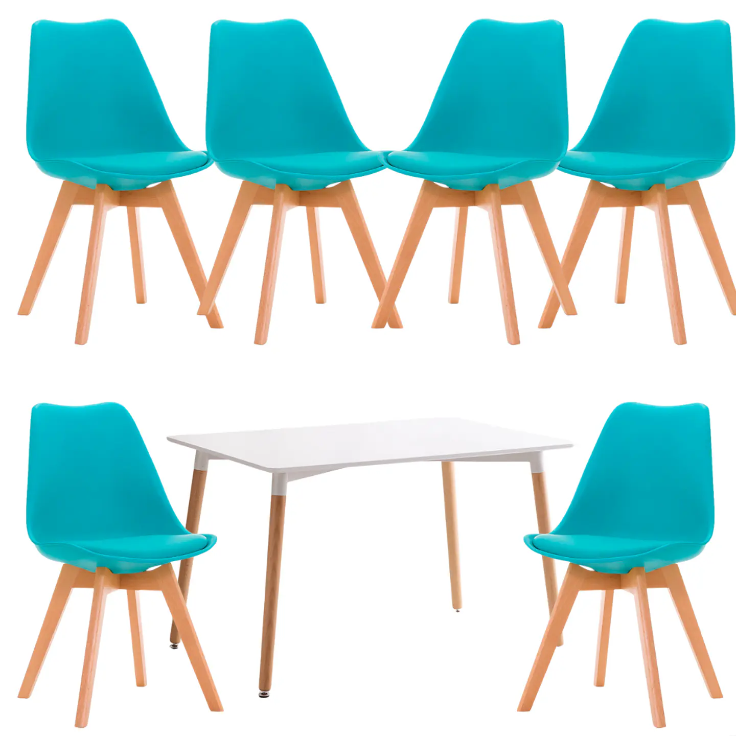 Mesa Rectangular Eames MDF + 6 Sillas Tulip polipropileno con cojin- comedor 7