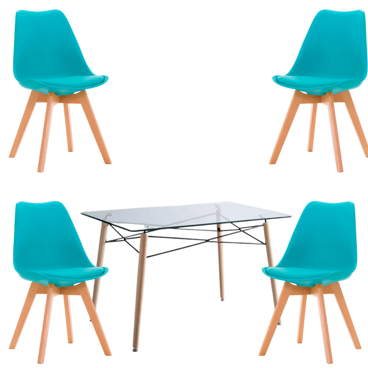 Mesa Rectangular europeo vidrio + 4 sillas tulip polipropileno con cojin - comedor 140cm 5