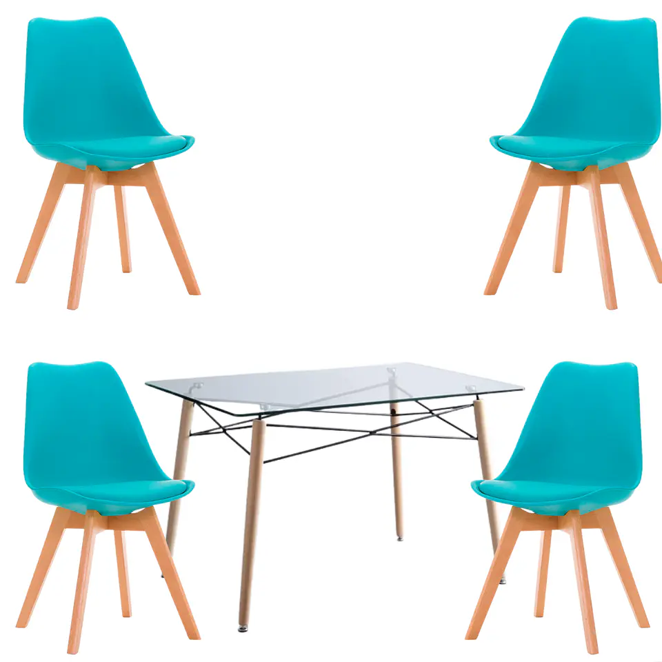 Mesa Rectangular europeo vidrio + 4 sillas tulip polipropileno con cojin - comedor 140cm 5