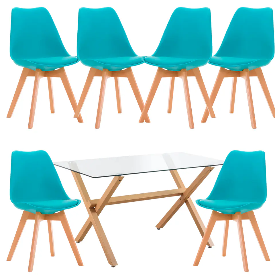 Mesa Rectangular cross madrid vidrio + 6 Sillas Tulip polipropileno con cojin- comedor 130cm 4