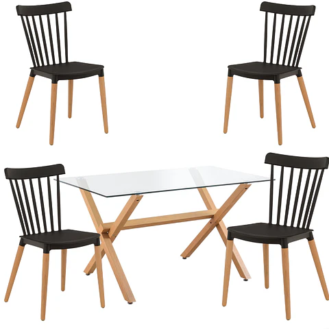 Comedor Rectangular Vidrio 4 Sillas Eames – Mesa 100cm