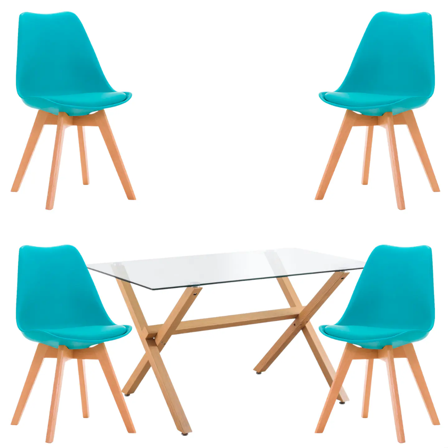 Comedor Rectangular Vidrio 4 Sillas Eames – Mesa 130cm 1