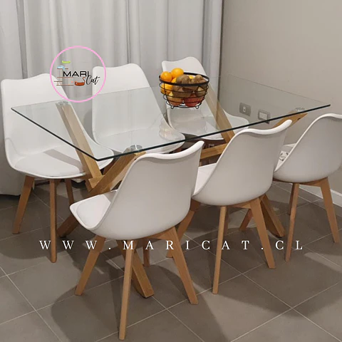 Comedor Rectangular Vidrio 6 Sillas Eames – Mesa 130cm
