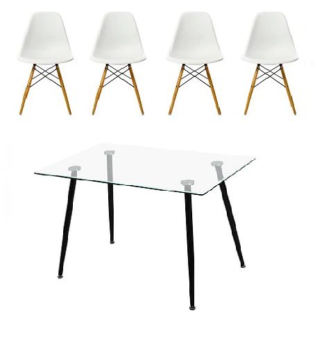 Comedor Rectangular Vidrio 4 Sillas Eames – Mesa 100cm