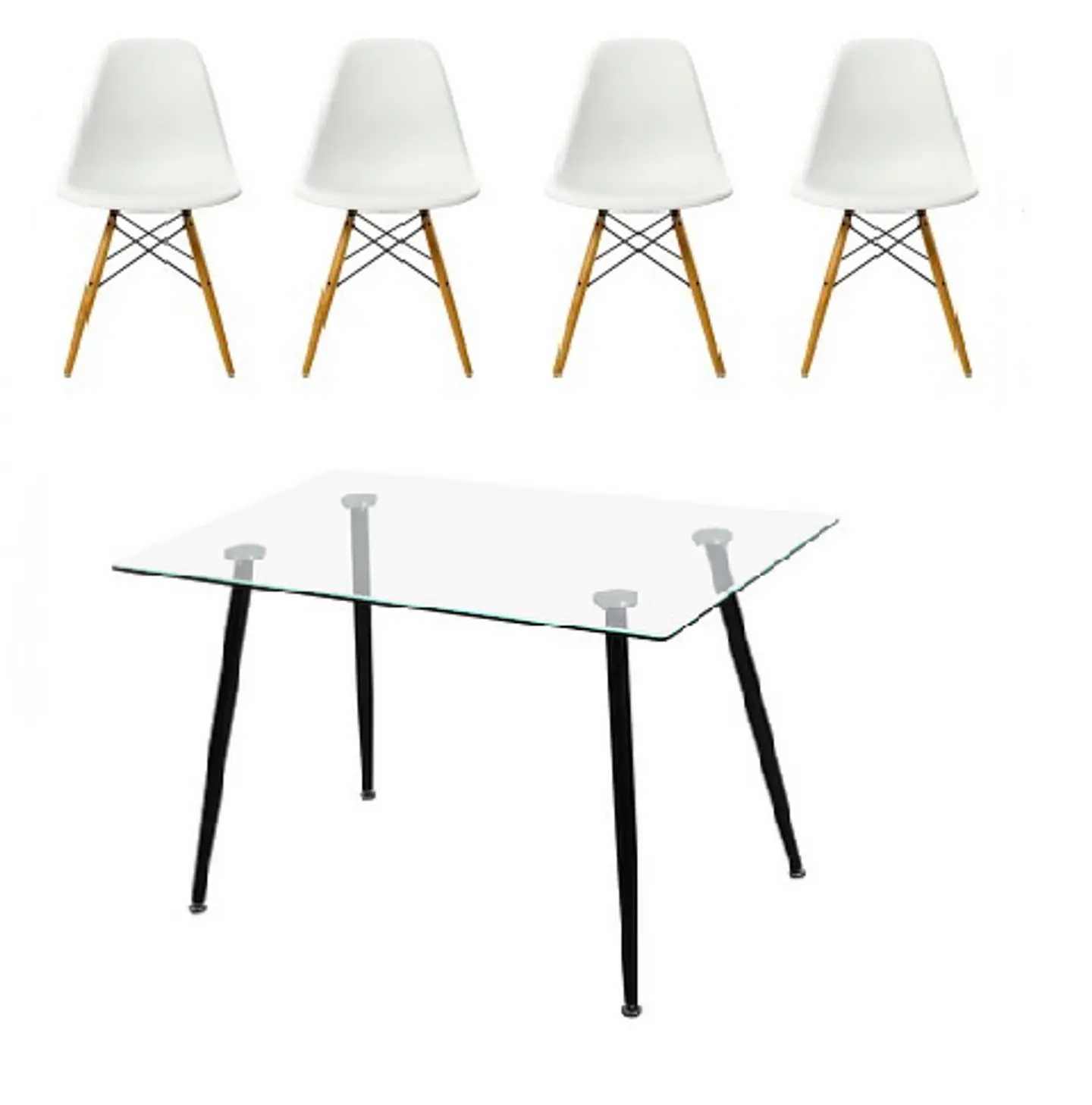 Comedor Rectangular Vidrio 4 Sillas Eames – Mesa 100cm 1