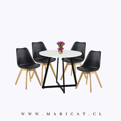 Comedor Redondo Melamina 4 Sillas Tulip – Mesa 90cm