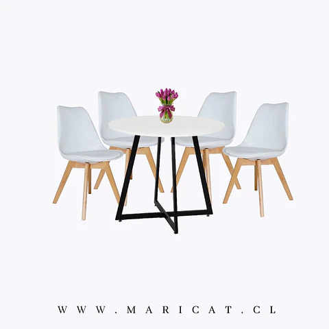 Comedor Redondo Melamina 4 Sillas Tulip – Mesa 90cm