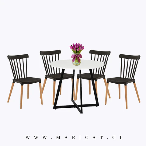 Comedor Redondo Melamina 4 Sillas Eames – Mesa 100cm