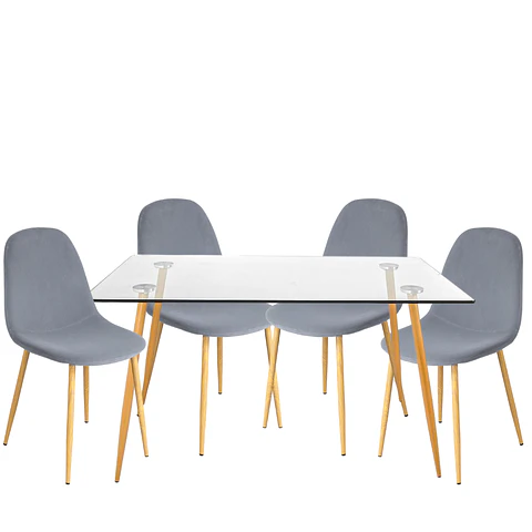 Comedor Rectangular Vidrio 4 Sillas Eames – Mesa 100cm
