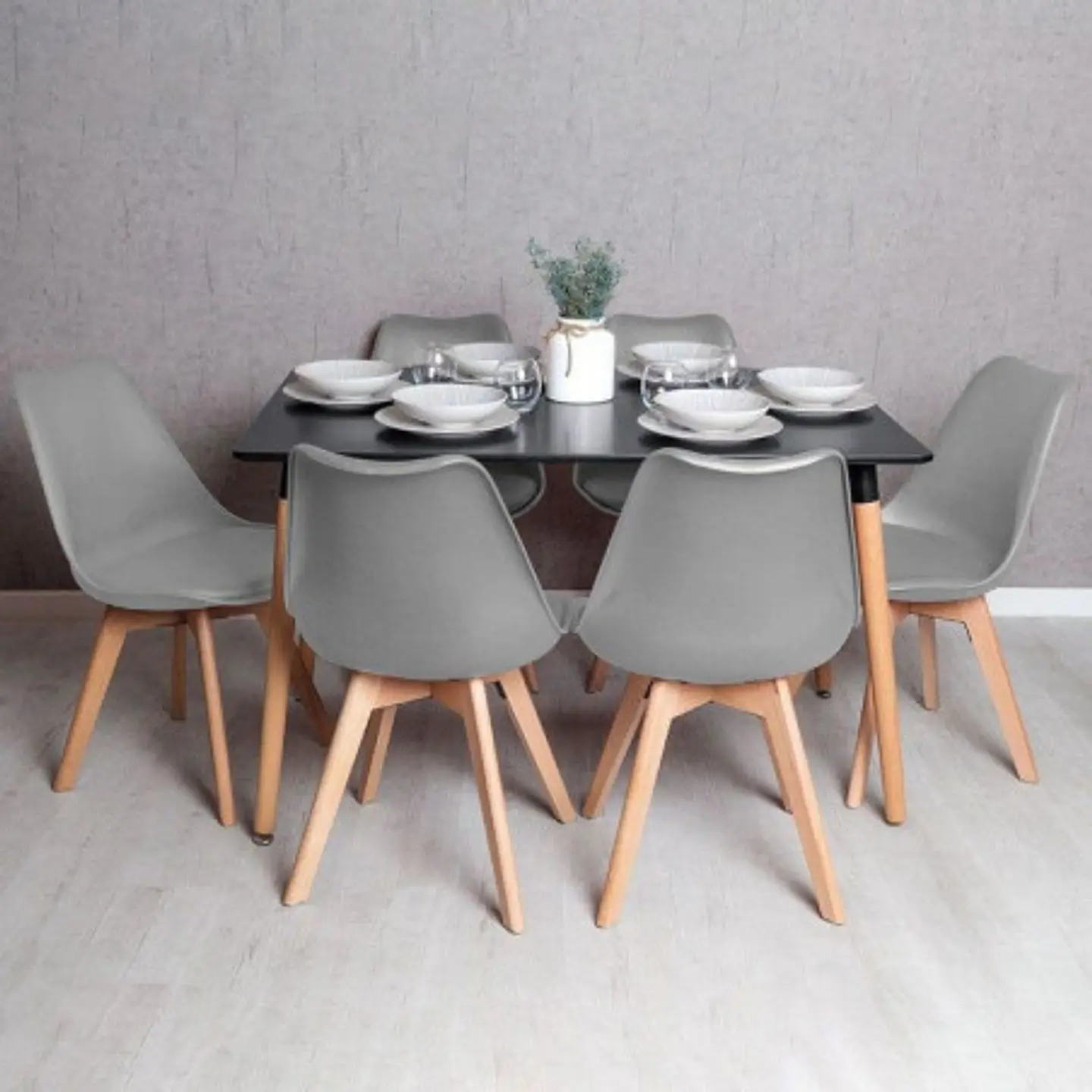Mesa Rectangular Eames MDF + 6 Sillas Tulip polipropileno con cojin- comedor 3