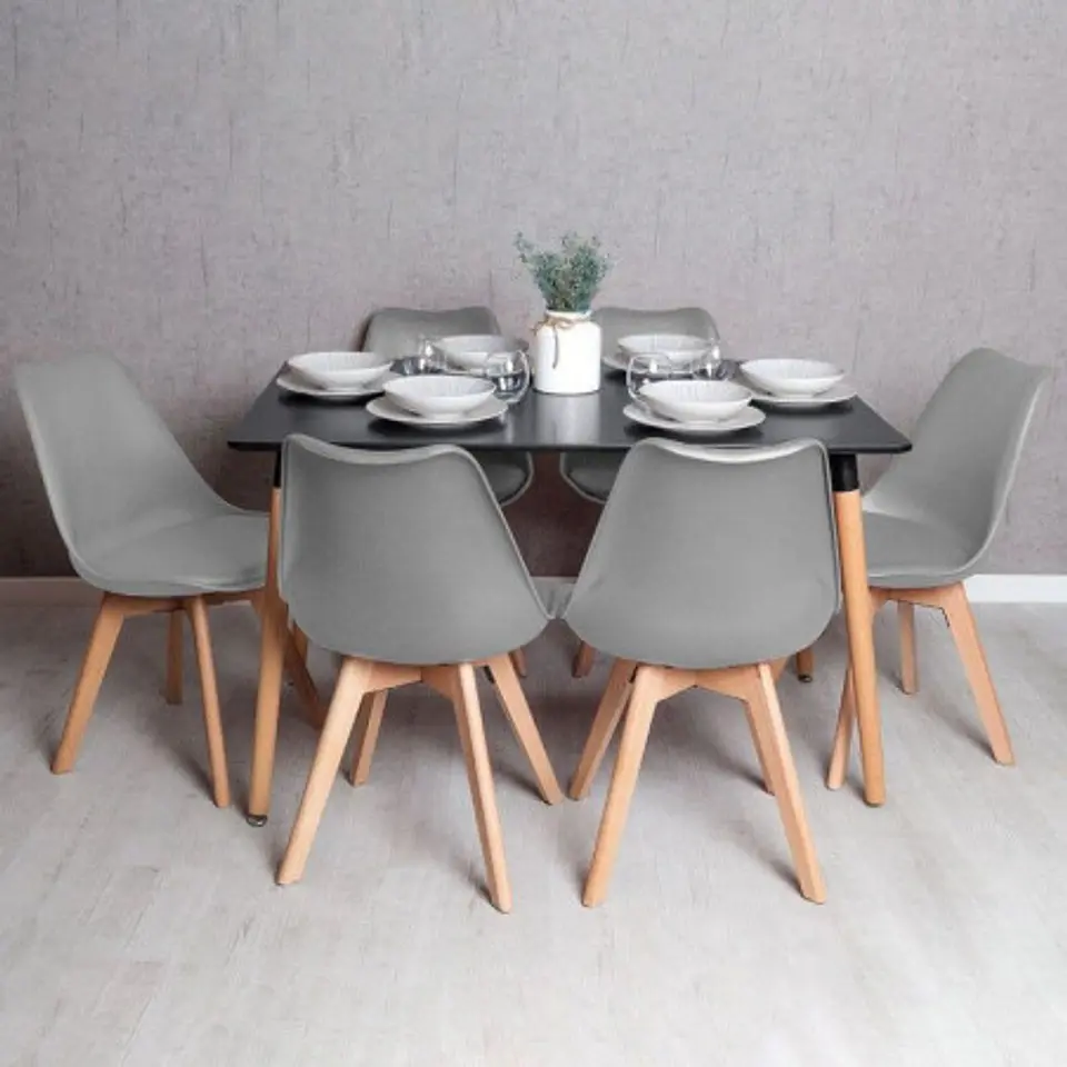Mesa Rectangular Eames MDF + 6 Sillas Tulip polipropileno con cojin- comedor 3