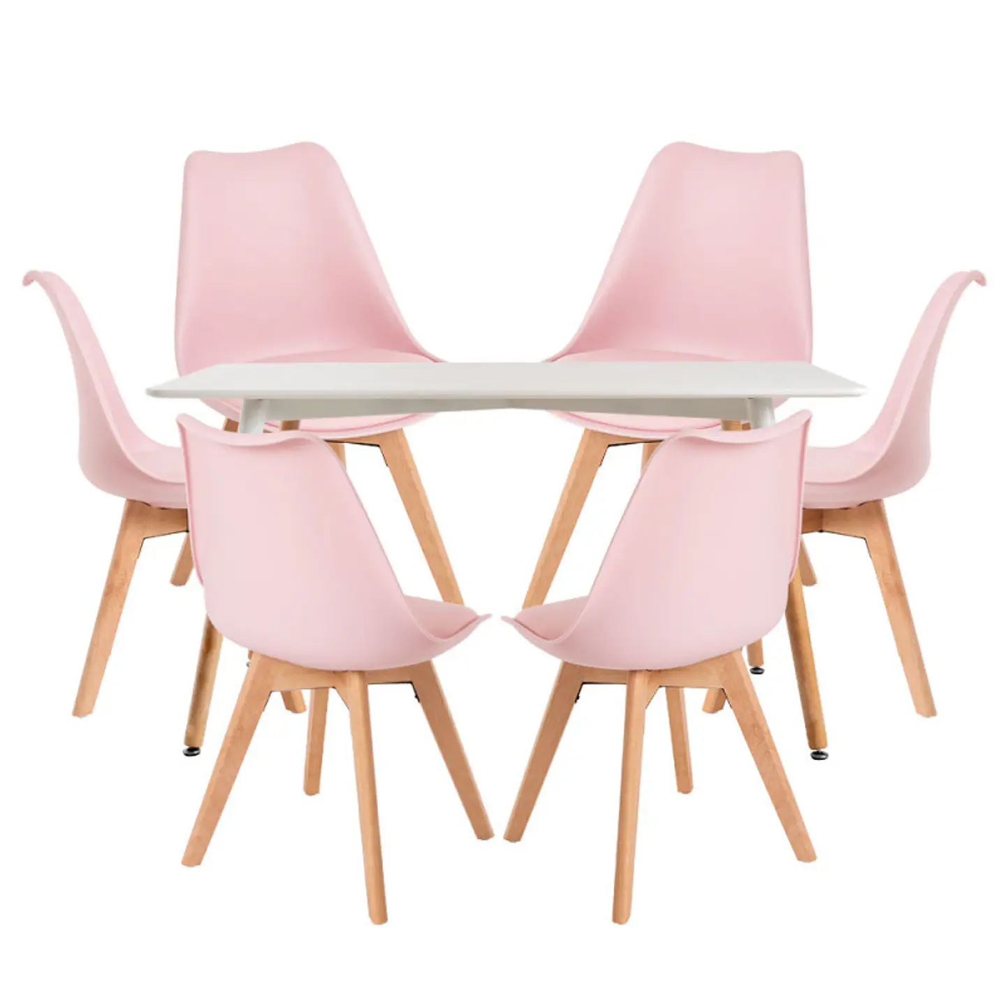 Mesa Rectangular Eames MDF + 6 Sillas Tulip polipropileno con cojin- comedor 8