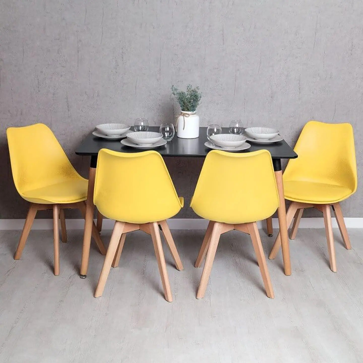 Mesa Rectangular Eames MDF + 4 Sillas Tulip Polipropileno con cojin- comedor 6