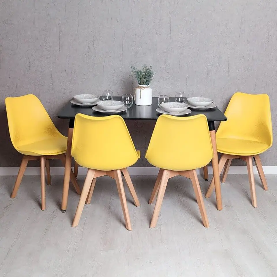 Mesa Rectangular Eames MDF + 4 Sillas Tulip Polipropileno con cojin- comedor 6