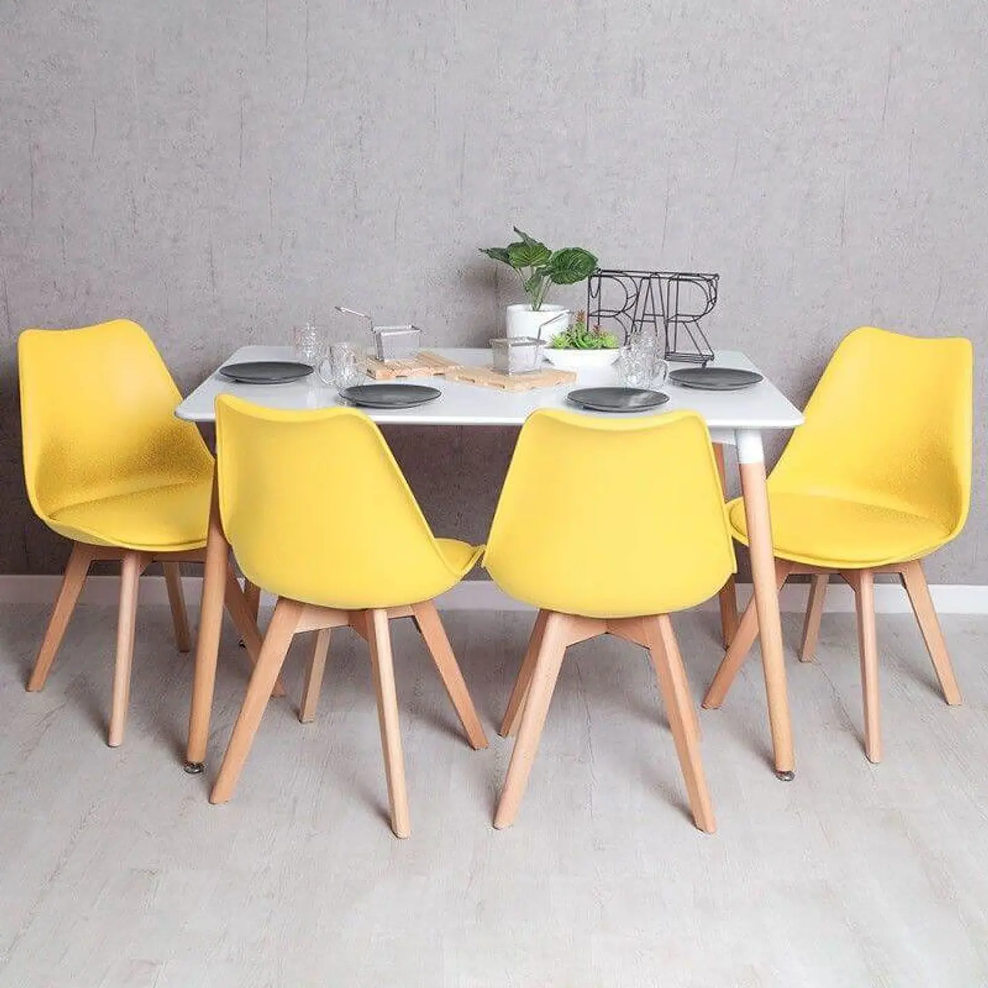 Mesa Rectangular Eames MDF + 4 Sillas Tulip Polipropileno con cojin- comedor 11