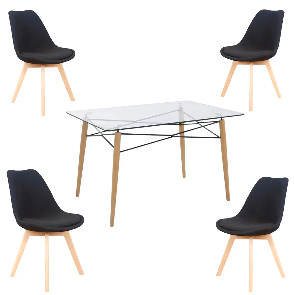 Mesa Rectangular europeo vidrio + 4 sillas Tulip acolchadas Lino- comedor 140cm 1