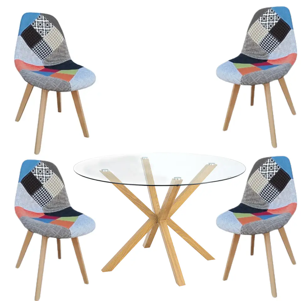 Comedor Redondo Vidrio 4 Sillas Patchwork – Mesa 120cm 3