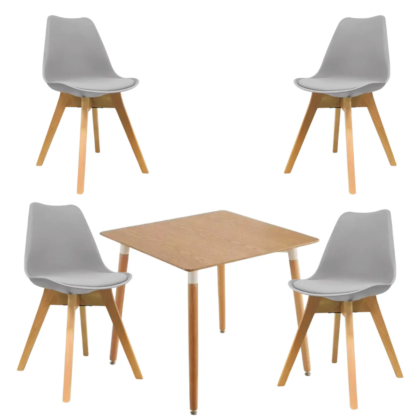Mesa Eames cuadrada wood + 4 sillas Tulip polipropileno con cojin - comedor  6