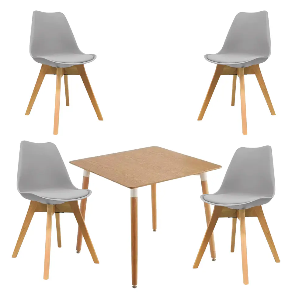 Mesa Eames cuadrada wood + 4 sillas Tulip polipropileno con cojin - comedor  6