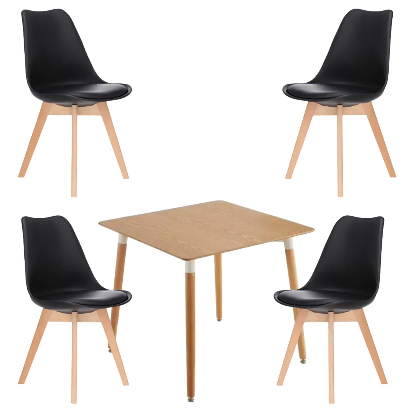 Mesa Eames cuadrada wood + 4 sillas Tulip polipropileno con cojin - comedor  7