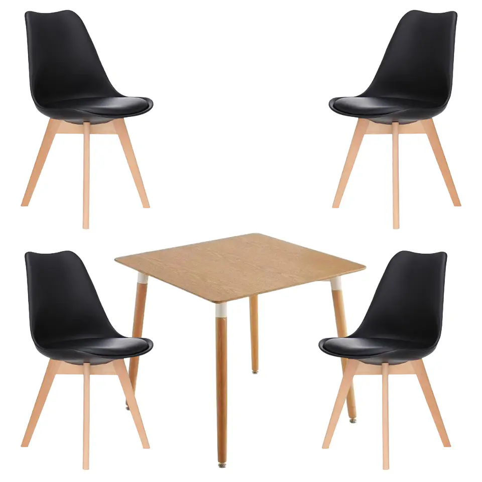 Mesa Eames cuadrada wood + 4 sillas Tulip polipropileno con cojin - comedor  7