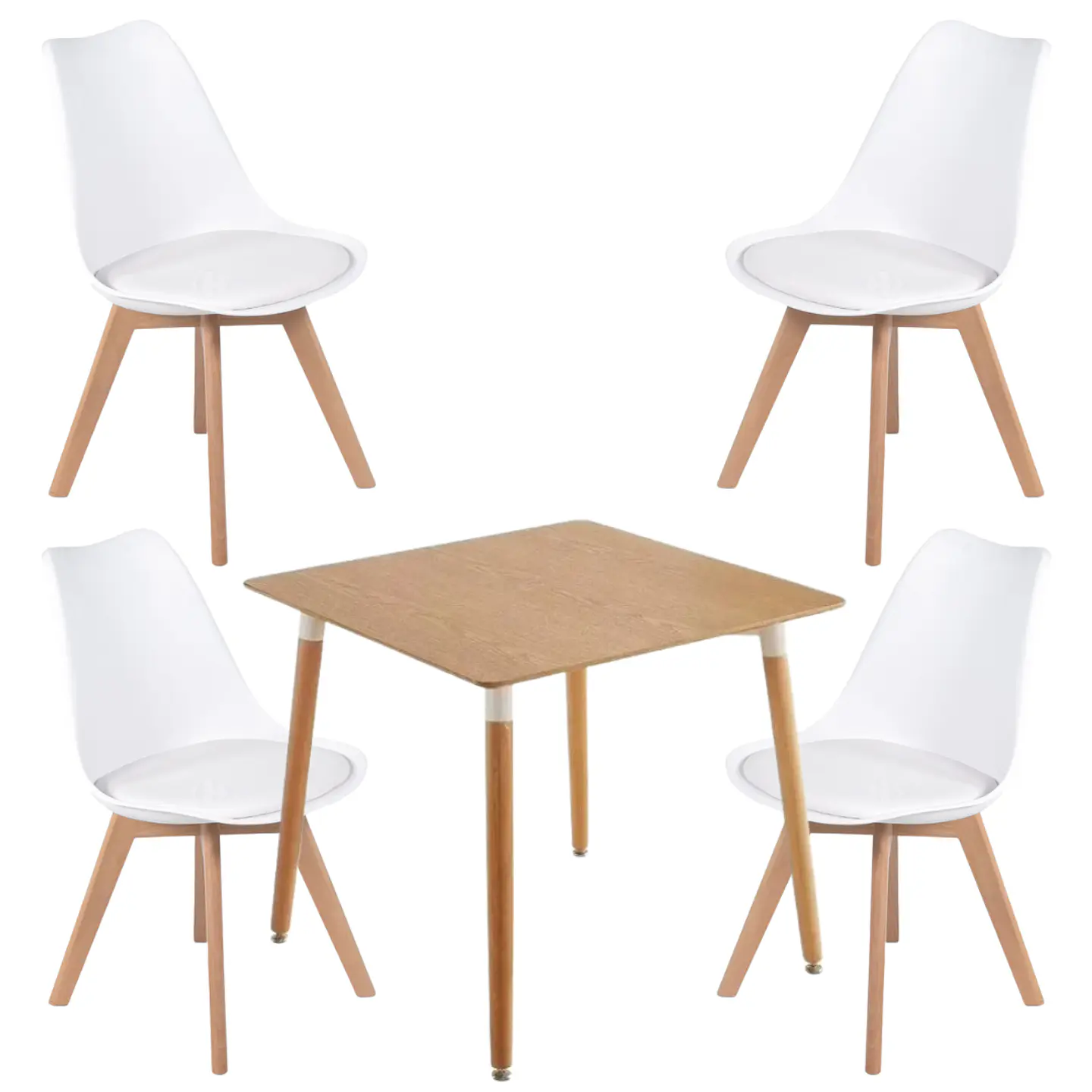 Mesa Eames cuadrada wood + 4 sillas Tulip polipropileno con cojin - comedor  8