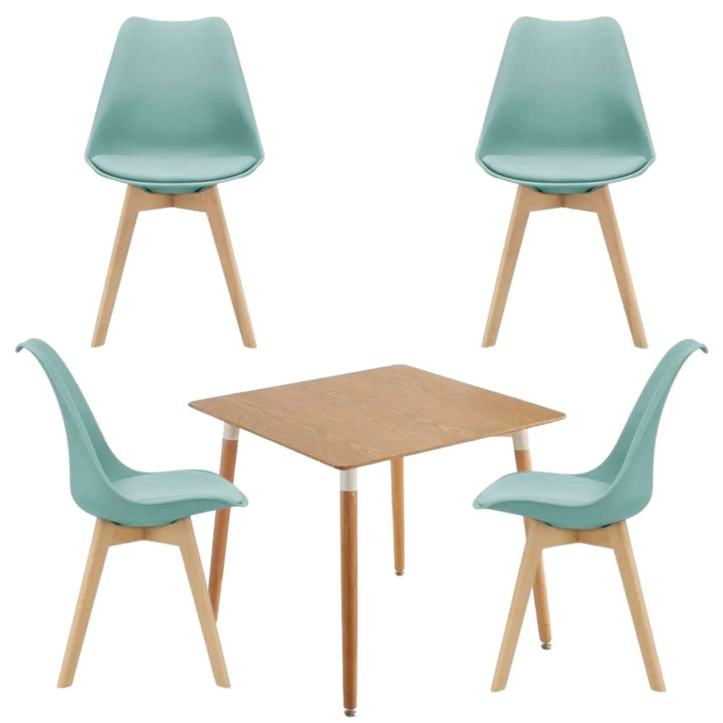 Mesa Eames cuadrada wood + 4 sillas Tulip polipropileno con cojin - comedor  9