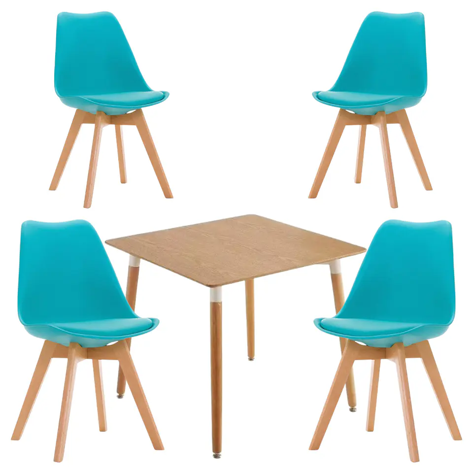 Mesa Eames cuadrada wood + 4 sillas Tulip polipropileno con cojin - comedor  5