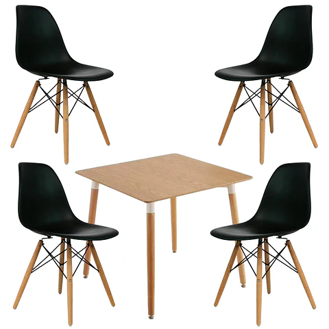 Comedor Cuadrado Melamina 4 Sillas Eames – Mesa 80x80cm