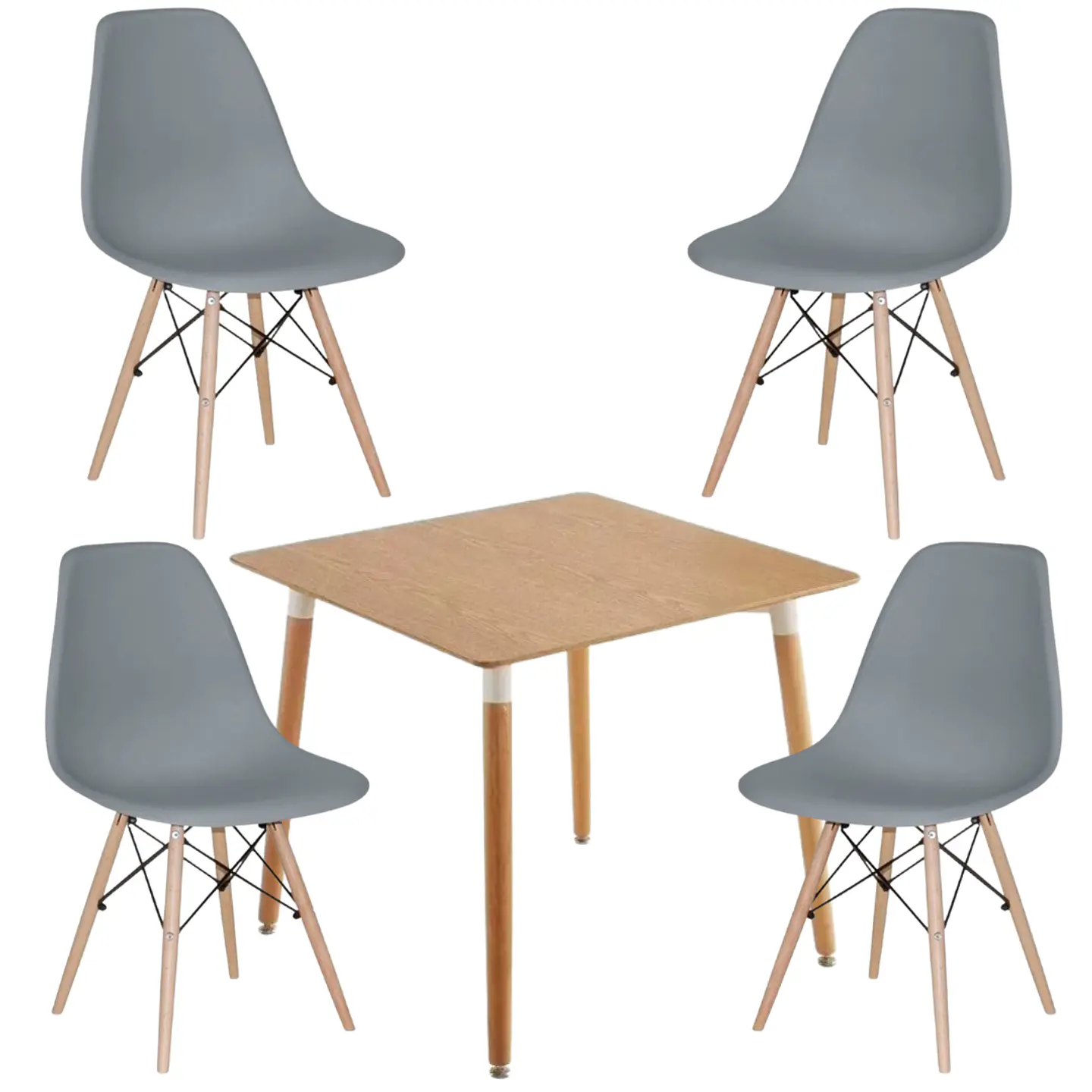Comedor Cuadrado Melamina 4 Sillas Eames – Mesa 80x80cm 4