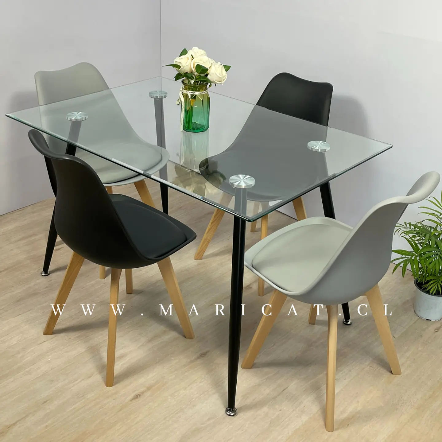 Comedor Rectangular Vidrio 4 Sillas Eames – Mesa 100cm 3