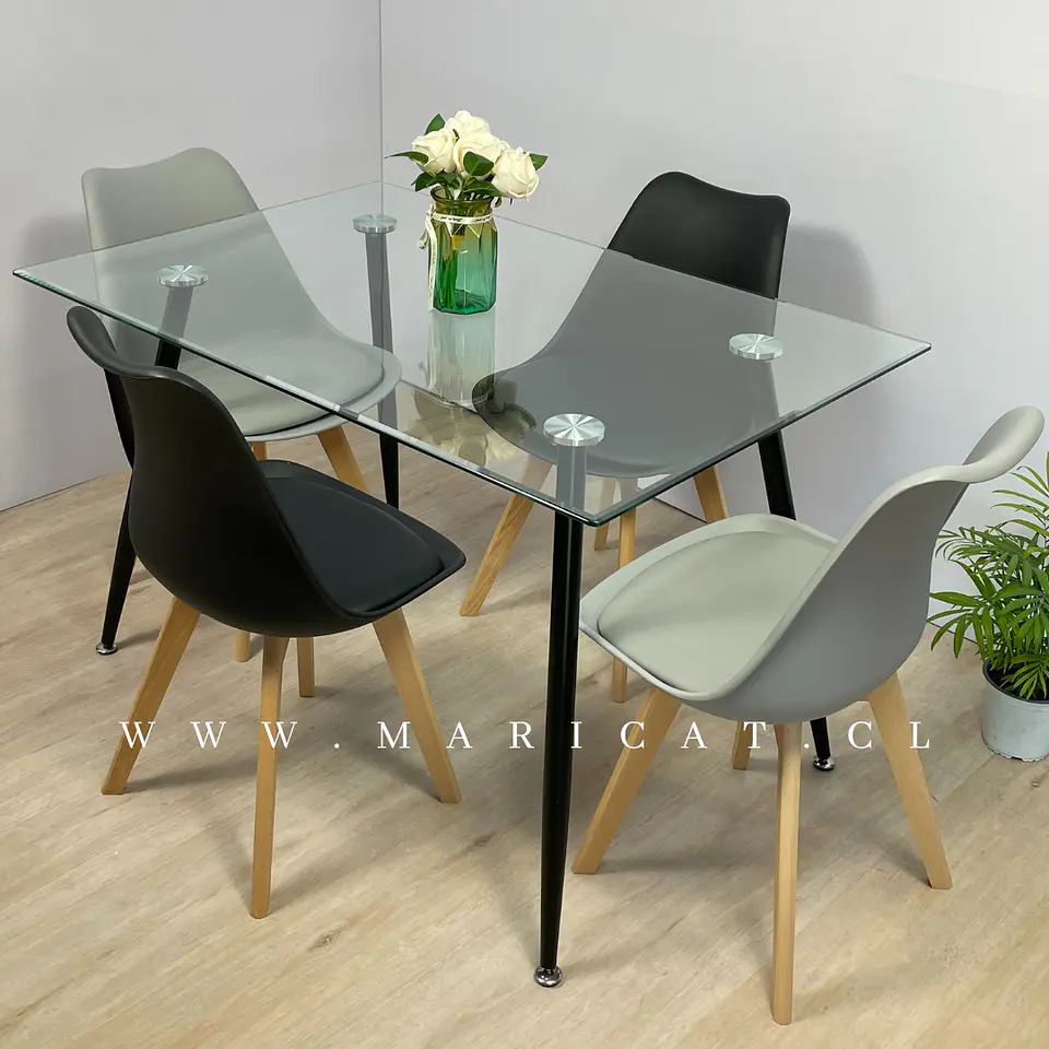 Comedor Rectangular Vidrio 4 Sillas Eames – Mesa 100cm 3