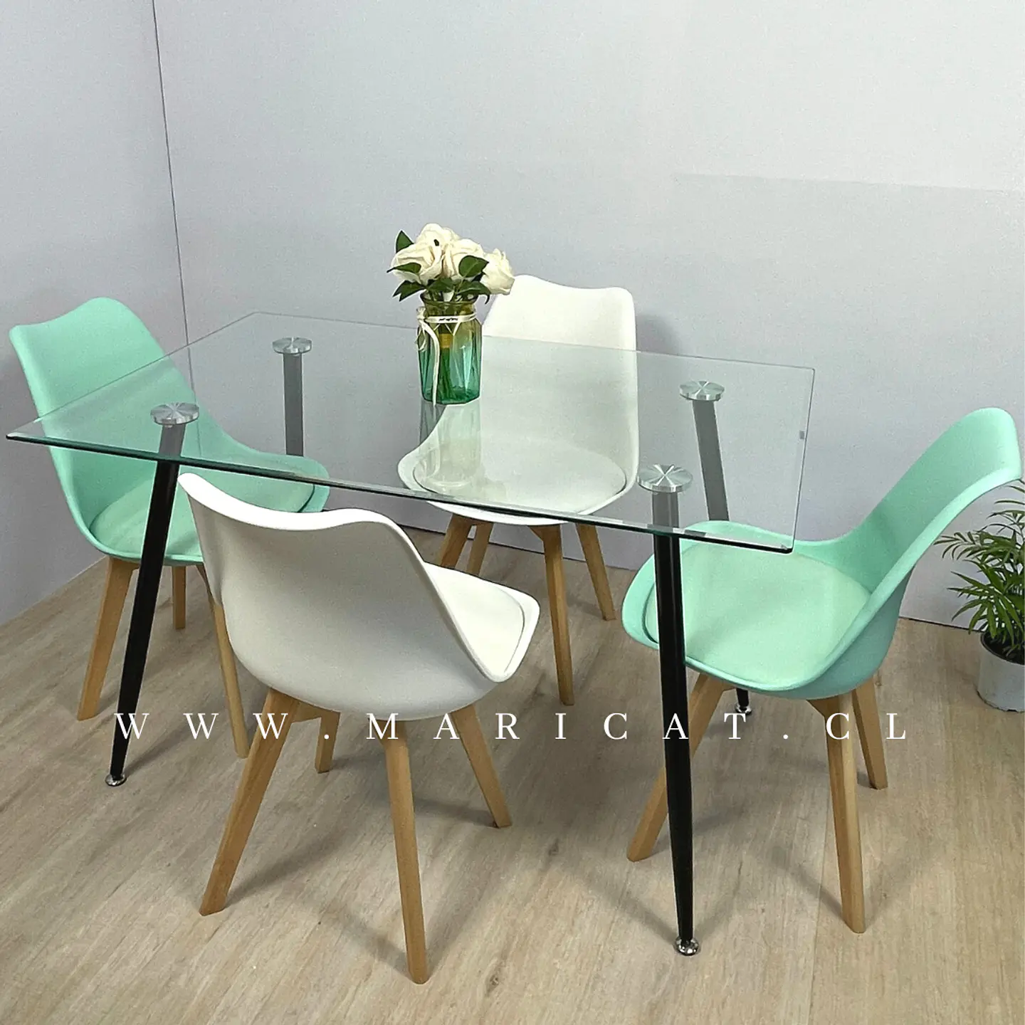 Comedor Rectangular Vidrio 4 Sillas Eames – Mesa 100cm 4