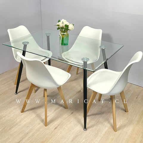 Comedor Rectangular Vidrio 4 Sillas Eames – Mesa 100cm