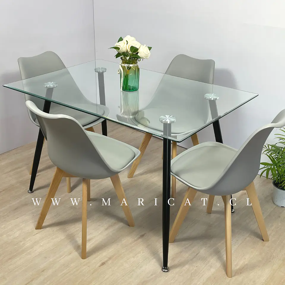 Comedor Rectangular Vidrio 4 Sillas Eames – Mesa 100cm 5